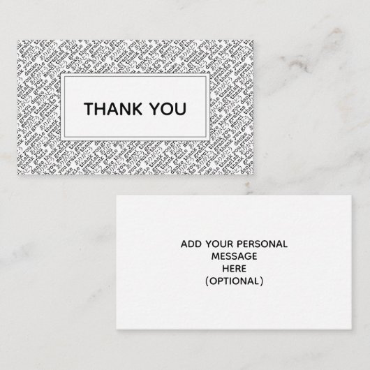 Carte De Visite Merci Gracias Arigato Noir Blanc Gratitude (Devant / Derrière)