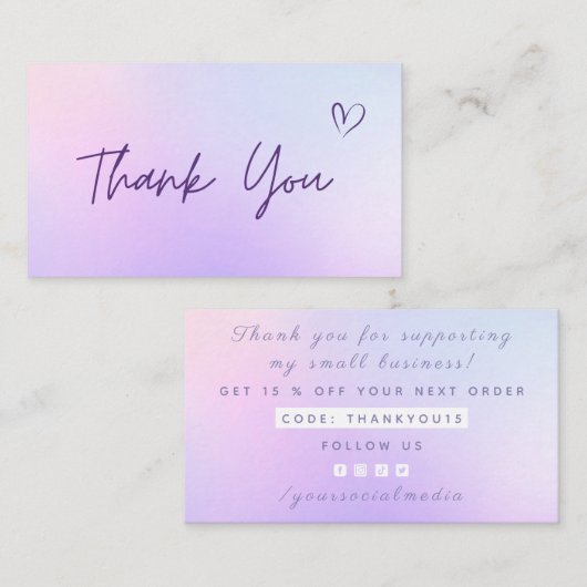 Carte De Visite Merci Gratitude Abstrait rose pourpre Gradient (Devant / Derrière)