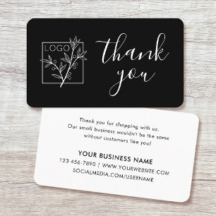 Carte De Visite Merci Logo Personnalisé Écriture Moderne Noir
