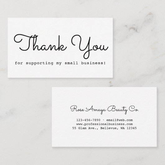 Carte De Visite Merci minimal moderne (Devant / Derrière)