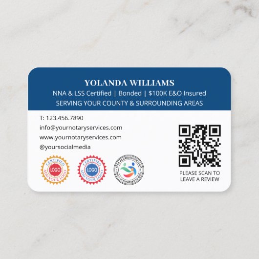 Carte De Visite Merci moderne Notaire Public Photo QR Code Bleu (Dos)