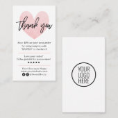 Carte De Visite Merci moderne pour votre commande rose et noir (Devant / Derrière)