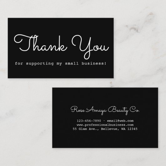 Carte De Visite Merci noir moderne chic (Devant / Derrière)