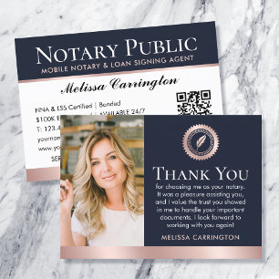 Carte De Visite Merci Notaire Photo Rose Gold Bleu Nuit