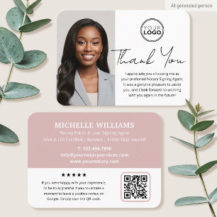 Carte De Visite Merci Notaire Public Moderne Photo QR Code Rose