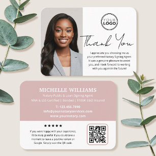 Carte De Visite Merci Notaire Public Moderne Photo QR Code Rose