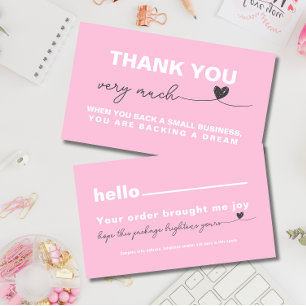 Carte De Visite Merci Notes d'appréciation du client Coeur rose