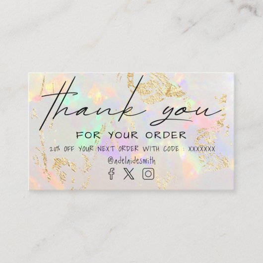 carte de visite merci opale blanche (Devant)