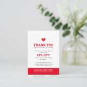 Carte De Visite Merci photo beauté promo rouge blanc affaires (Debout devant)