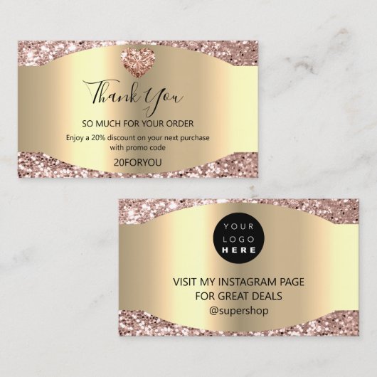 Carte De Visite Merci POUR L'ACHAT Code de réduction cardiaque Log (Devant / Derrière)