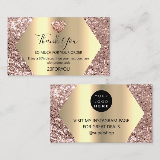 Carte De Visite Merci POUR L'ACHAT Code de réduction cardiaque Log (Devant / Derrière)