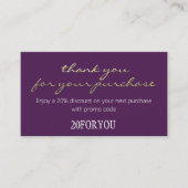 Carte De Visite Merci POUR L'ACHAT Code remise Violet Or (Devant)