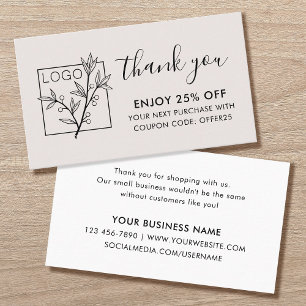 Carte De Visite Merci pour l'achat Logo personnalisé blanc cassé