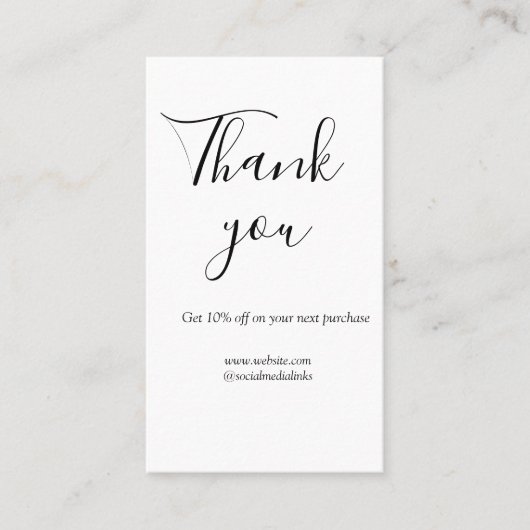 Carte De Visite Merci pour le code de réduction de commande site s (Devant)