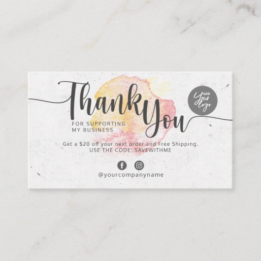 Carte De Visite Merci pour soutenir mon entreprise (Devant)