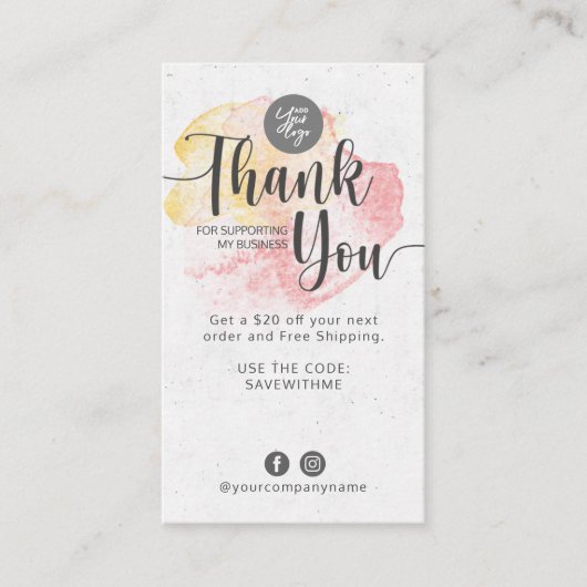 Carte De Visite Merci pour soutenir mon entreprise (Devant)