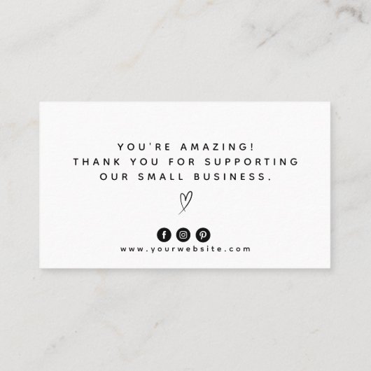 Carte De Visite Merci pour votre achat / commande (Dos)