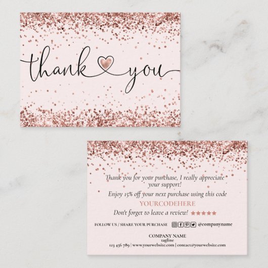 Carte De Visite merci pour votre achat de script moderne coeur (Devant / Derrière)