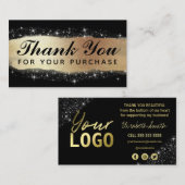 Carte De Visite Merci Pour Votre Achat Parties scintillant Noire E (Devant / Derrière)