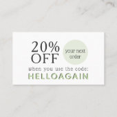 Carte De Visite Merci pour votre code de coupon d'affaires Boutiqu (Dos)