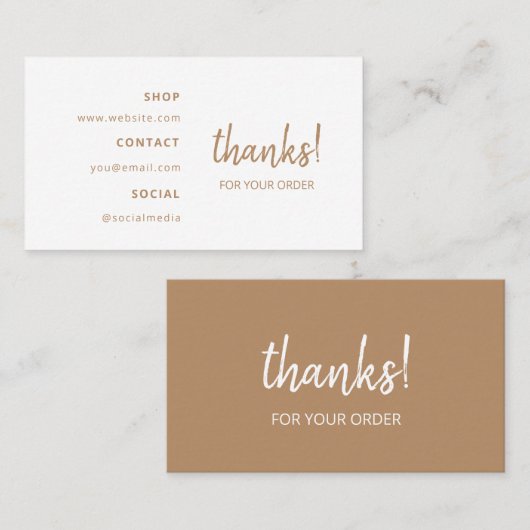 Carte De Visite Merci pour votre commande | BROWN (Devant / Derrière)