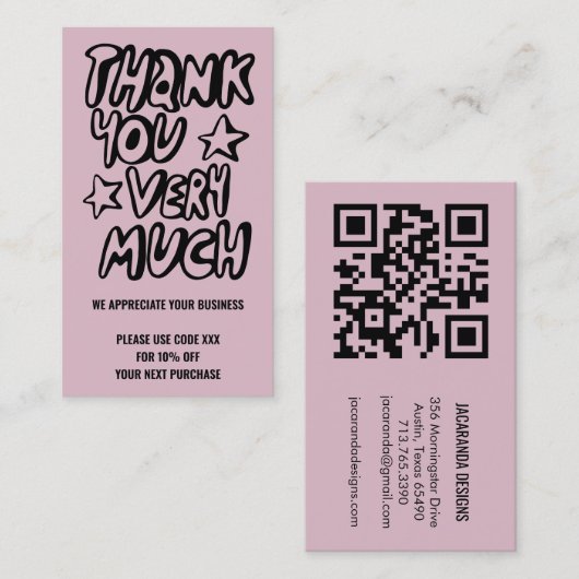 Carte De Visite Merci pour votre commande CODE RABAIS Code QR (Devant / Derrière)