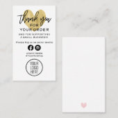 Carte De Visite Merci pour votre commande Coeur noir et or (Devant / Derrière)