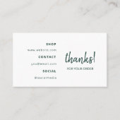 Carte De Visite Merci pour votre commande | Emerald Green (Devant)