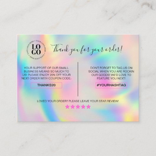 Carte De Visite Merci Pour Votre Commande Entreprise De Remise Cli (Devant)