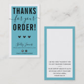 Carte De Visite MERCI POUR VOTRE COMMANDE insérer bleu turquoise (Devant / Derrière)