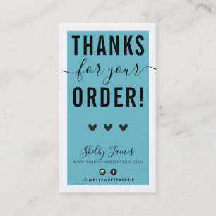 Carte De Visite MERCI POUR VOTRE COMMANDE insérer bleu turquoise