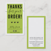 Carte De Visite MERCI POUR VOTRE COMMANDE insérer gras vert citron (Devant / Derrière)