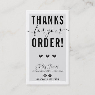 Carte De Visite MERCI POUR VOTRE COMMANDE insérer gris noir