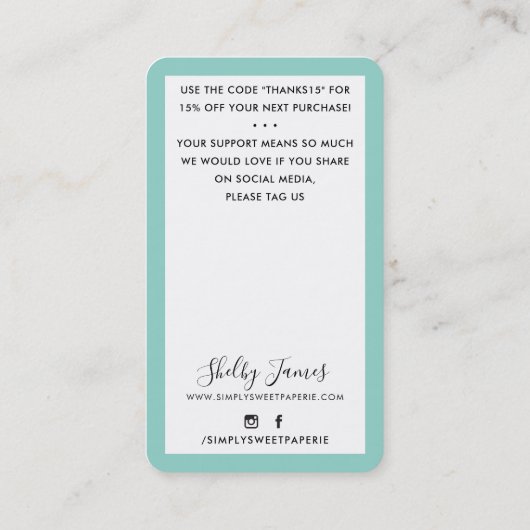 Carte De Visite MERCI POUR VOTRE COMMANDE insérer moderne MINT VER (Dos)