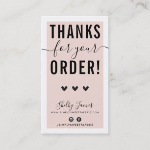 Carte De Visite MERCI POUR VOTRE COMMANDE insérer rose noir