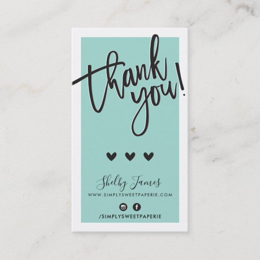 Carte De Visite MERCI POUR VOTRE COMMANDE insérer vert menthe clas (Devant)