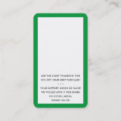 Carte De Visite MERCI POUR VOTRE COMMANDE insérer vert moderne (Dos)