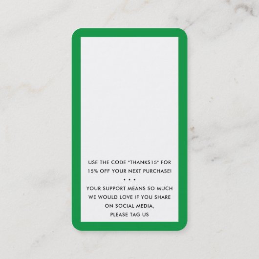 Carte De Visite MERCI POUR VOTRE COMMANDE insérer vert moderne (Dos)