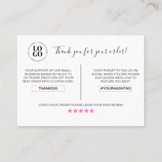 Carte De Visite Merci Pour Votre Commande Remise Client (Devant)