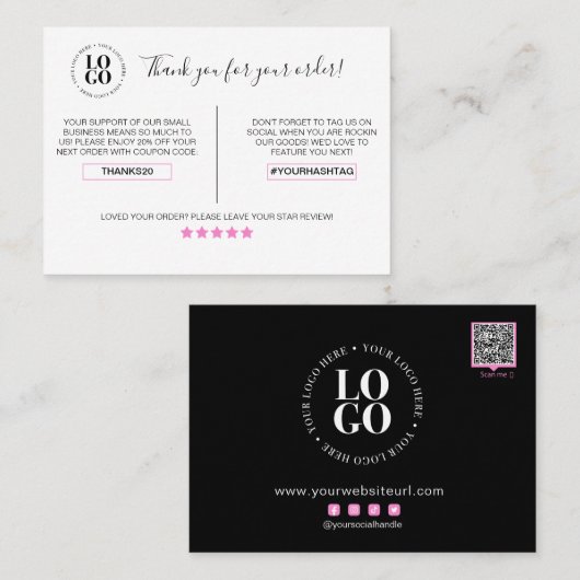 Carte De Visite Merci Pour Votre Commande Remise Client (Devant / Derrière)