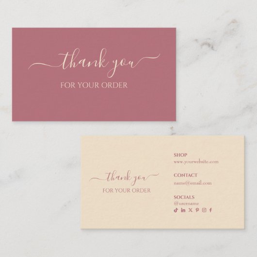 Carte De Visite Merci pour votre commande Rose Gold (Devant / Derrière)