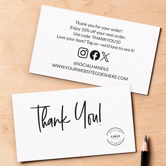 Carte De Visite Merci pour votre commande Texte personnalisable So