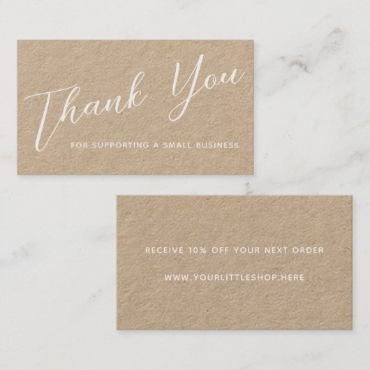 Carte De Visite Merci Pour Votre Entreprise Script Moderne Kraft (Devant / Derrière)