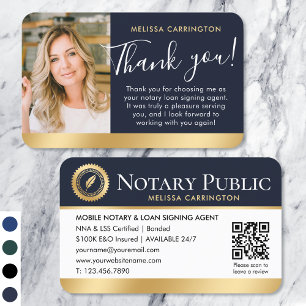Carte De Visite Merci public notaire Photo QR Co Dark Blue Gold