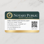 Carte De Visite Merci public Notaire Photo QR Code Vert Or (Dos)