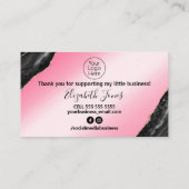 Carte De Visite Merci rose Agate Noir Pour Votre Achat (Dos)