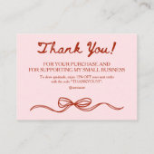 Carte De Visite Merci rose et rouge pour votre commande (Dos)