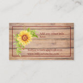 Carte De Visite Merci rustique Aquarelle Tournesol jaune (Dos)