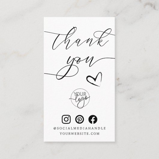 Carte De Visite Merci Script Coeur QR Code - Révision du client (Devant)