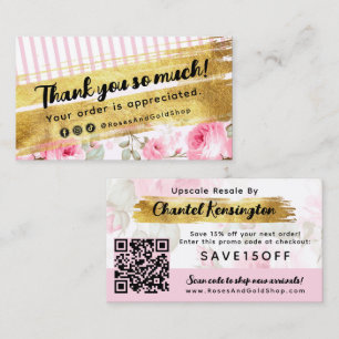 Carte De Visite Merci Shabby Blush Watercolor Roses Remise